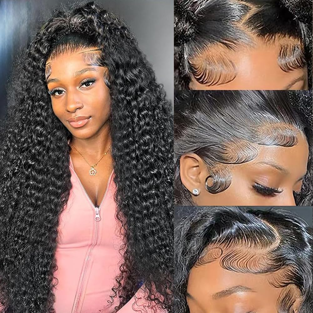Kdmidun 13x6 Deep Wave Lace Front Wigs Human Hair 200 Density 13x6 HD Transparent Deep Curly Lace Frontal Glueless Wigs Human Hair Lace Front Wigs Pre