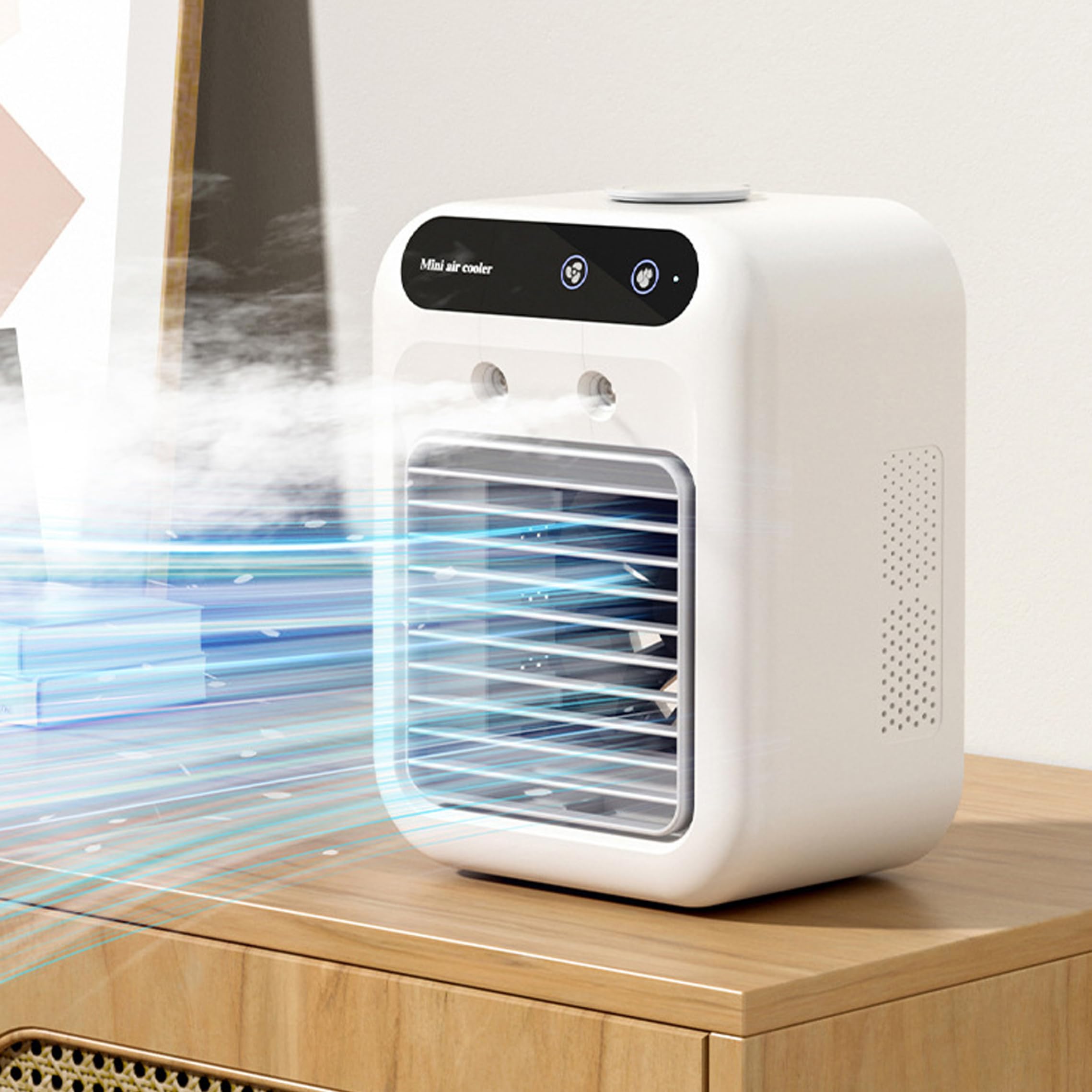 Mini Air Cooler, Air Conditioner Fan, Portable Personal Conditioner Dual Spray Humidifier with Long-Lasting Battery & Quiet Operation for Home, Office, Camping, White