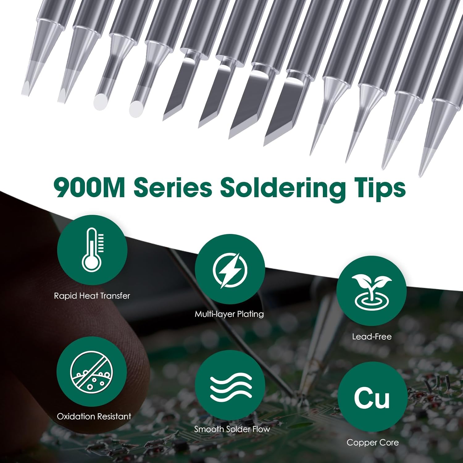 HANGLIFE 900M Soldering Iron Tips with Tip Holder for Hakko, Yihua, Atten, Quick, Ryobi, and More Soldering Stations/Guns - Replacement Solder Tips for Welding Equipment & Accessories (12 pcs)