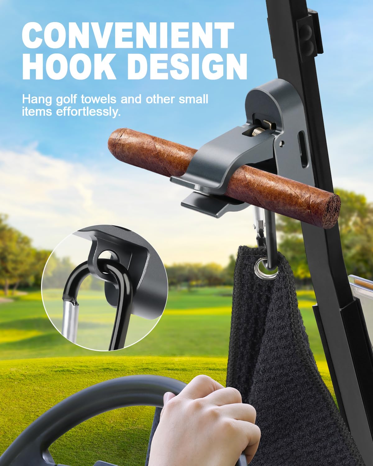 Magnetischer Golfwagenhalter mit Schlaufenhaken, Golf-Halterung aus Aluminiumlegierung für sichere Aufbewahrung von 30–70 Ringen und zum Aufhängen von Golf-Handtüchern, rutschfestes Gummiband