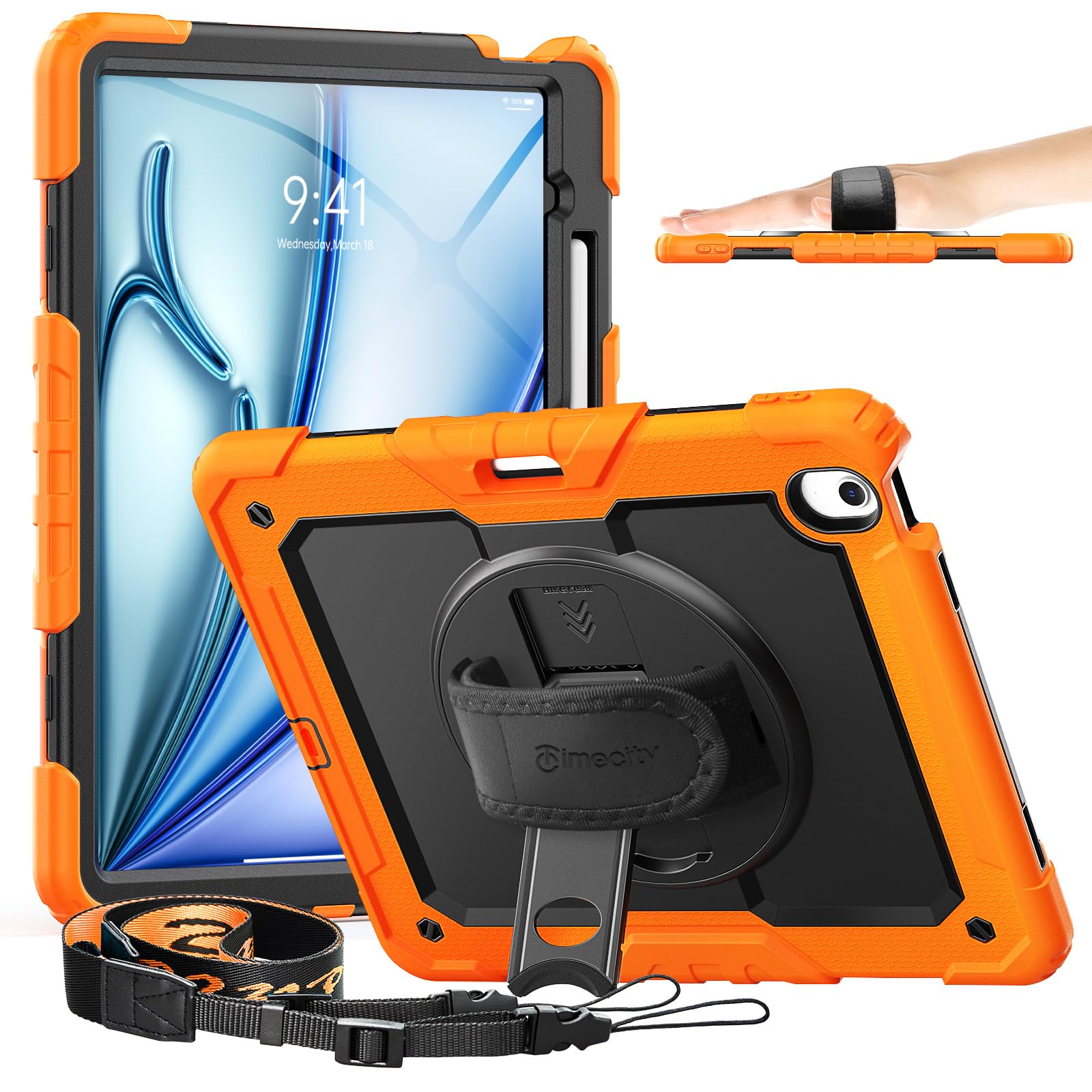 Timecity Custodia Antiurto Per IPad 9.7 (iPad 6ª/5ª Gen, Air 2, Pro 9.7) – Cover Bambini Con Supporto Girevole 360°, Tracolla, Portapenne E Proteggi Schermo – Blu Scuro - 2