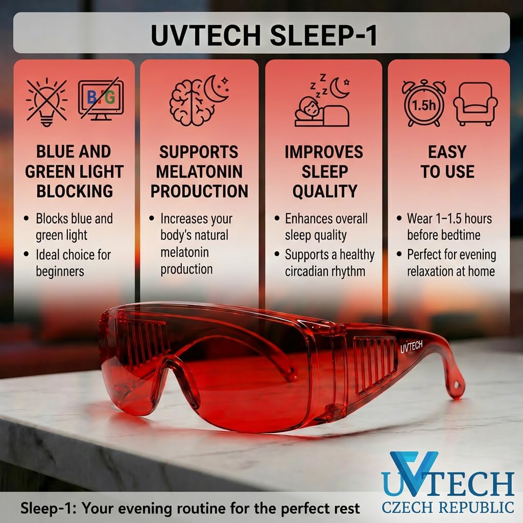 UVtech SLEEP-1 100% czerwone okulary, filtr niebieskiego światła i filtr zielonego światła, okulary komputerowe i gier, blokujące niebieskie światło