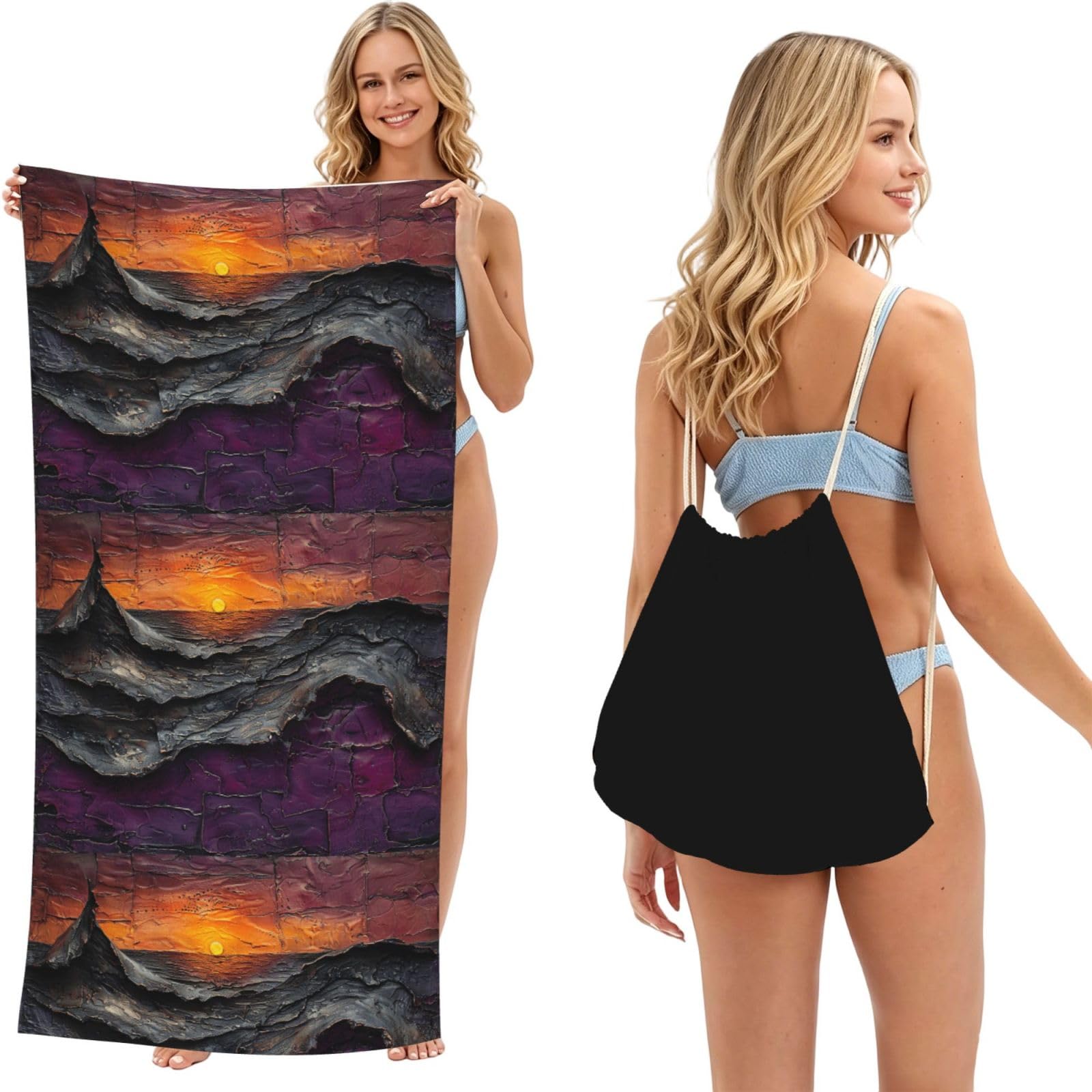 SKGOHLH Sunset by the sea 2in1 Packable Beach Towel Bag Women
