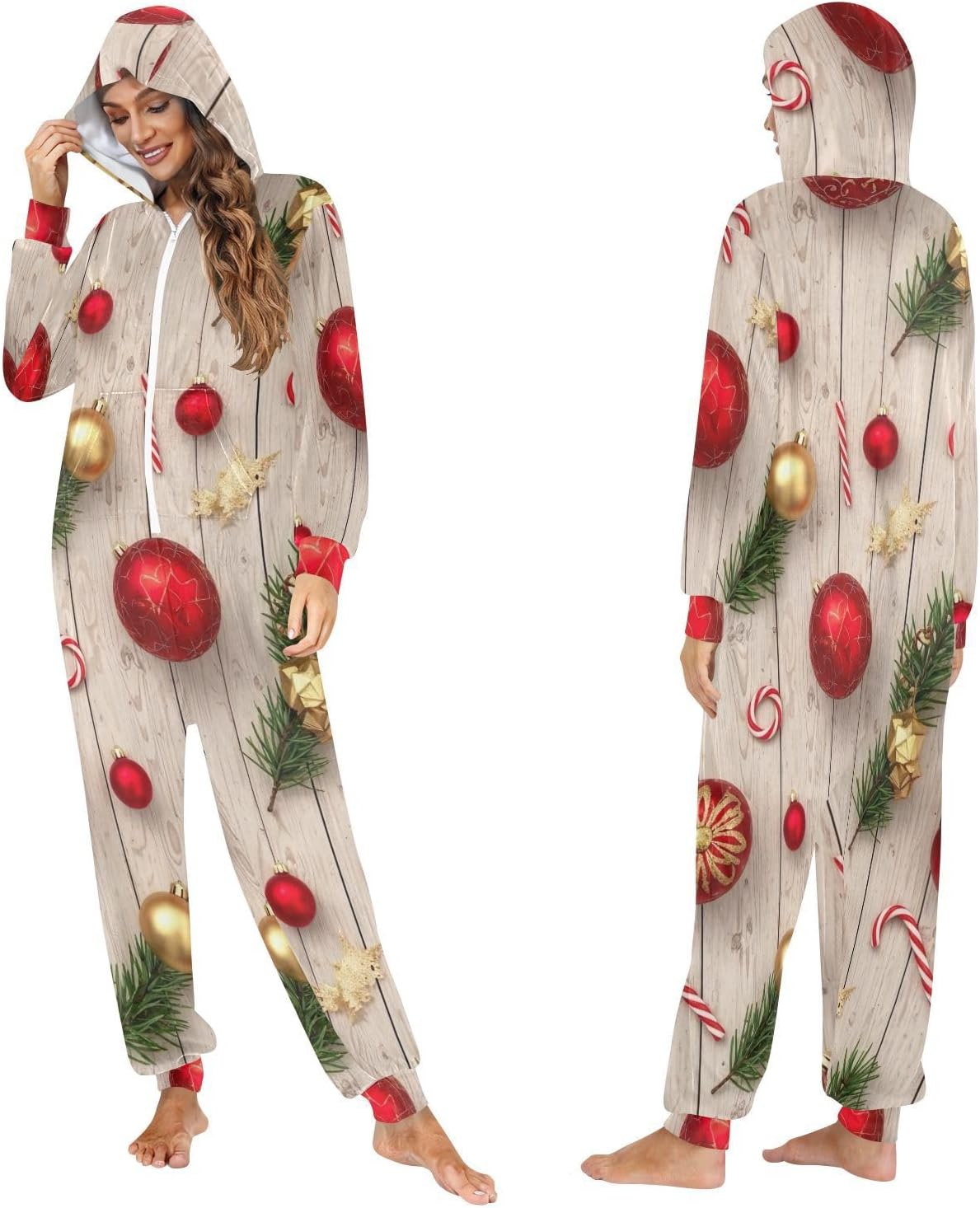GAIREG Red Gold Christmas Ornaments Funny Adult Onesie, Mens Womens House Wear