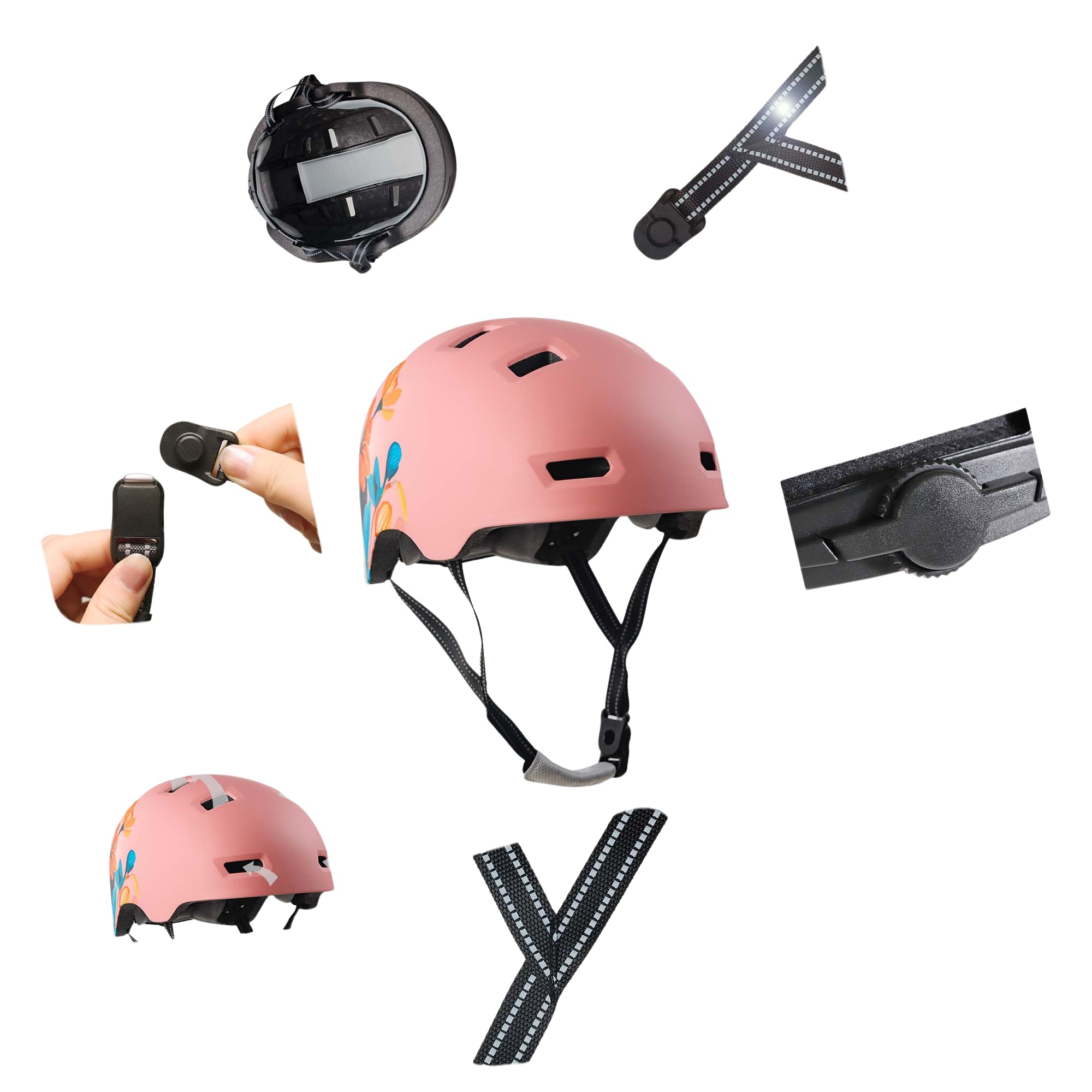 Crazy Safety Rampage Fleur Rose | Casque pour vélo, Skateboard, Rollers et BMX | Casque de vélo pour Hommes, Femmes et Enfants | L (57-61cm) | Casque Ajustable pour skateurs et Cyclistes