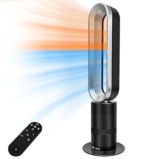 HealSmart 32-inch Space Heater Bladeless Tower Fan, Heater & Fan Combo, 9H Timer 10 Speeds with Remote Control, Air Circulator Fan for Home Air Conditioner, black