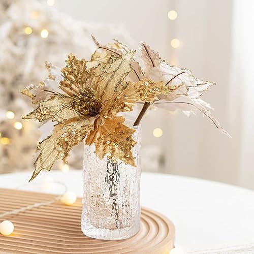 Miniatura 7 de 6 piezas de adornos de flor de Pascua de Navidad, flores artificiales de seda para decoración de corona de árbol de Navidad, 7.8 pulgadas (rojo)