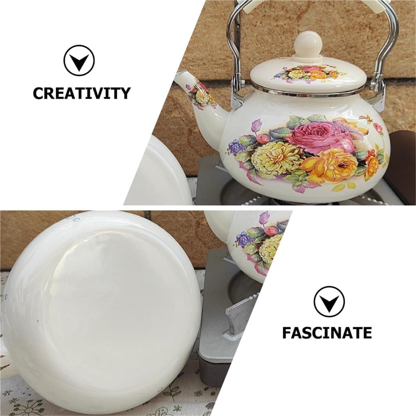 Vintage kwiatowy emaliowany czajnik do herbaty, płyta kuchenna, 2,4 l, trwały, emaliowany, stalowy czajniczek z ergonomicznym uchwytem, do użytku domowego i restauracyjnego