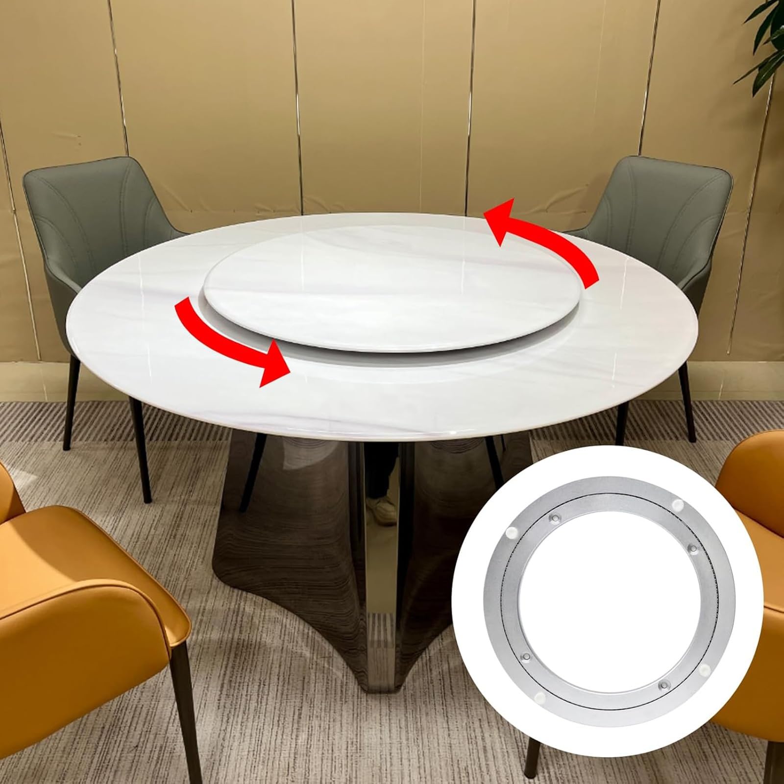 16-calowy aluminiowy sprzęt, srebrna płyta obrotowa z okrągłymi łożyskami, idealna do kuchni i stołu jadalnego, płynny obrót, łatwa instalacja
