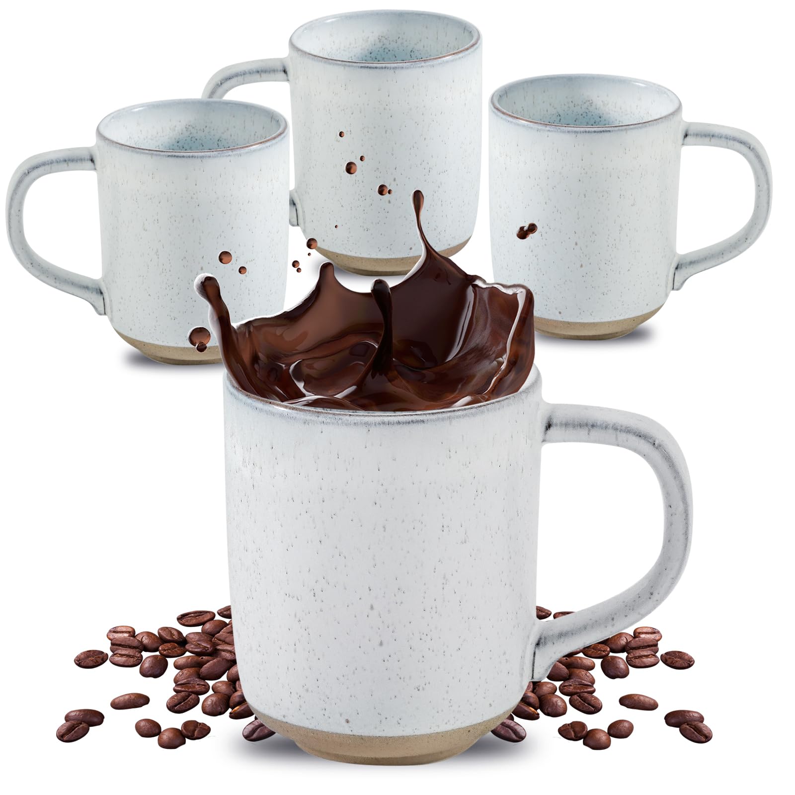 HASENSE Coffee Cups Ceramic 12 OZ with Hanldes Coffee Mugs Set of 4 for Tea Cocoa Milk Latte