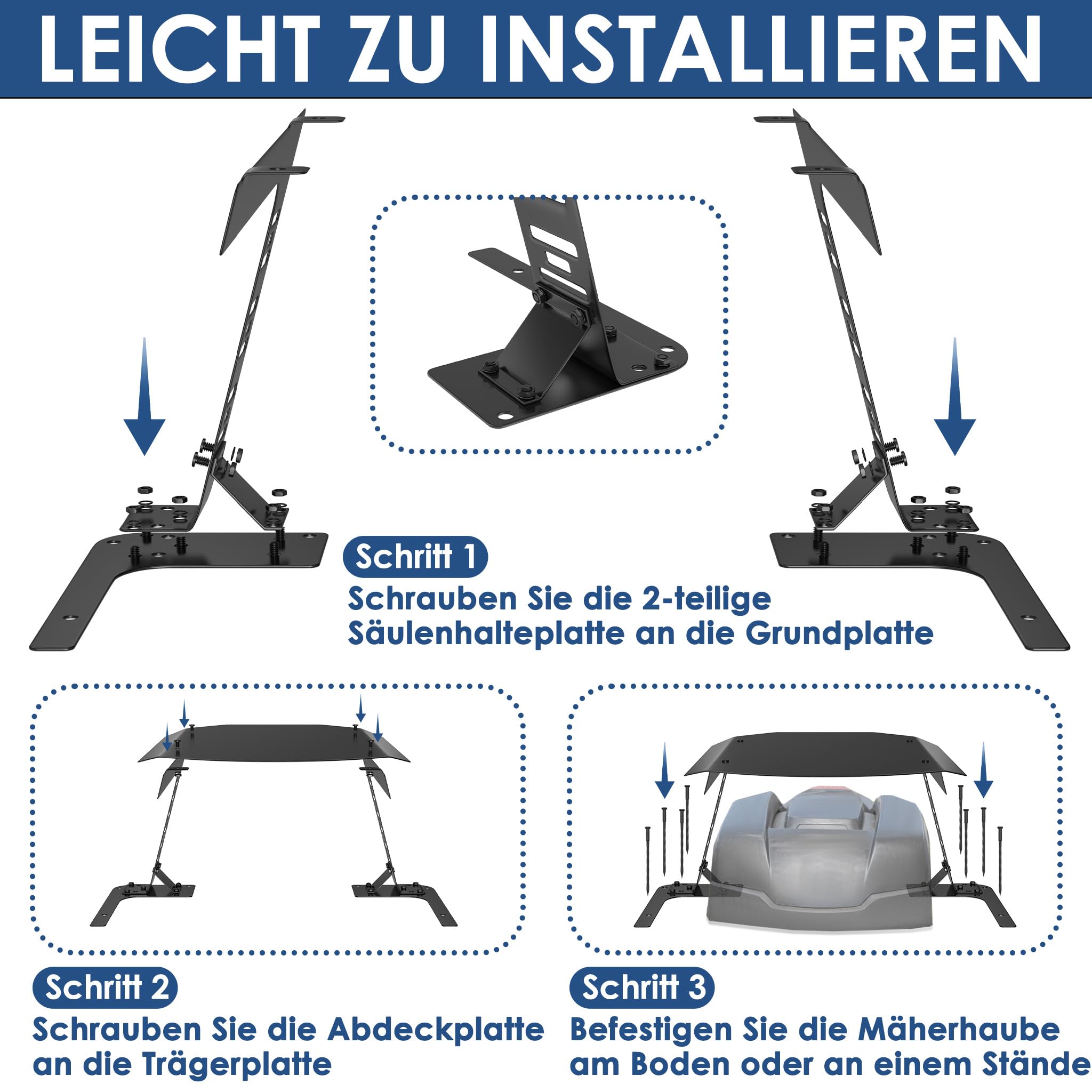 LZQ - Tettoia stabile per robot tagliaerba in ferro - Tetto robusto per robot tagliaerba e Landroid - Resistente alle intemperie, protezione UV, 77x94x36 cm
