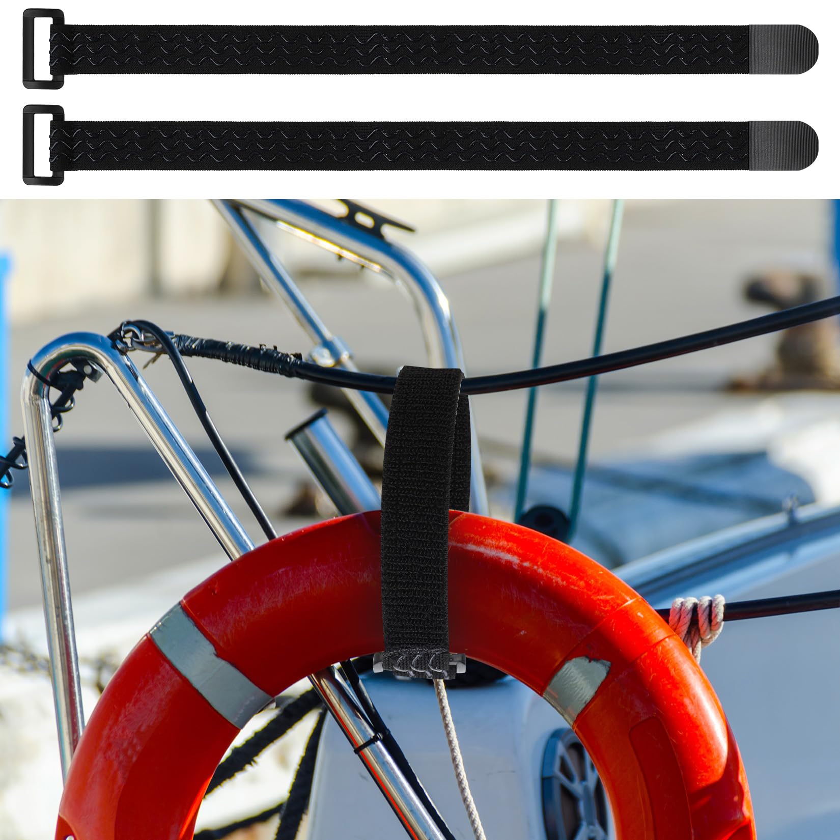 Cintas Elásticas, 4 Pcs Correas Elásticas con Cierres de Gancho y Bucle, Banda Gancho y Bucle Elástica con Hebilla, Antideslizante para Organizando Extensión de Cables y Tubos de Bicicleta, 2 Tamaños