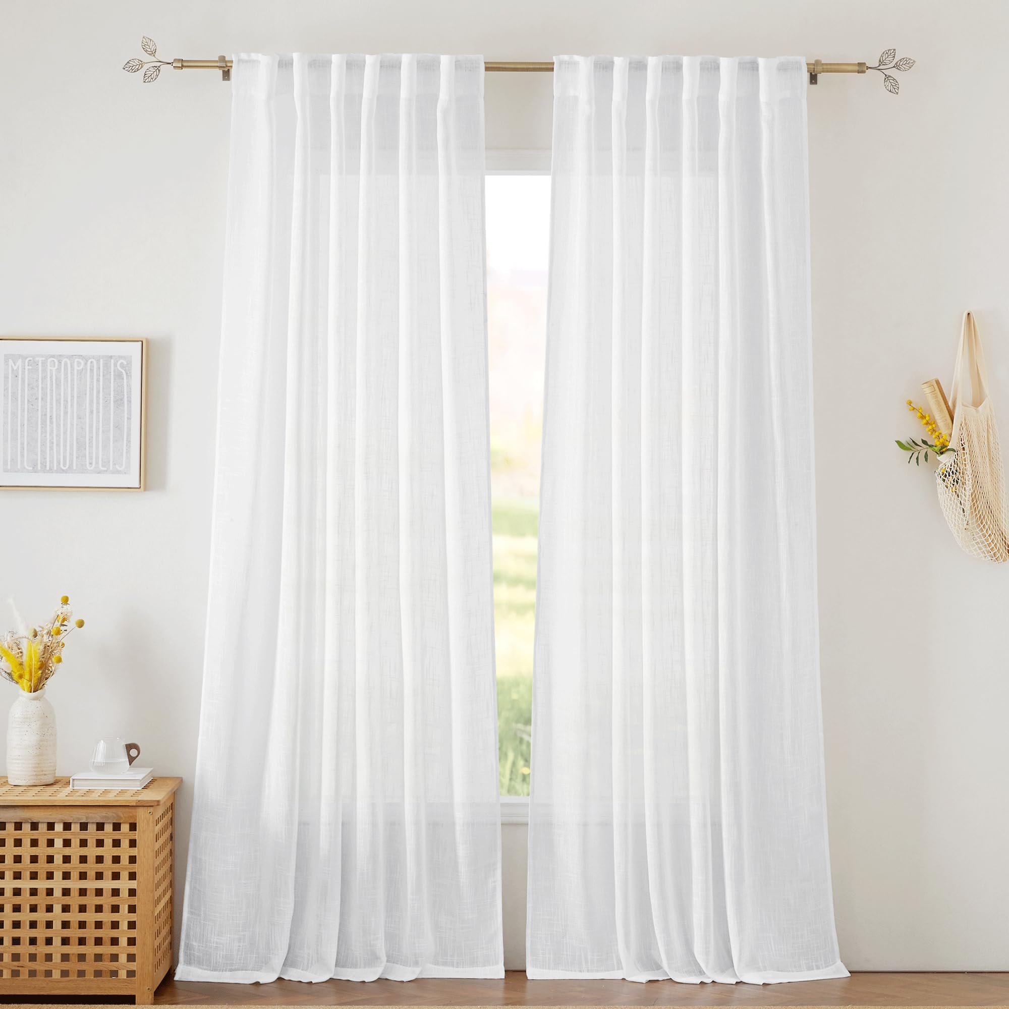 Linen Sheer Curtain White Panel Window Natural Linen