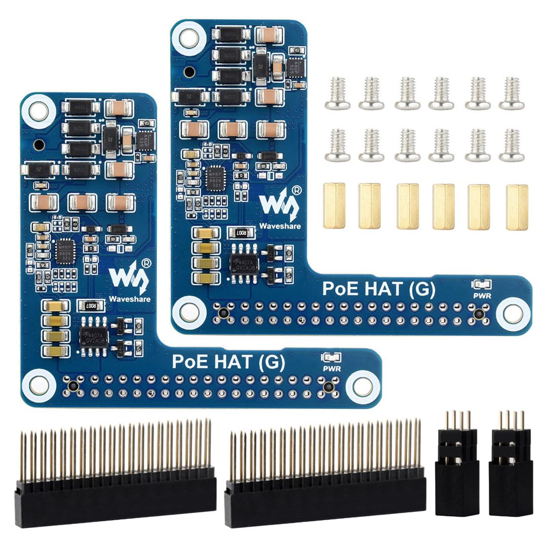Waveshare 2PCS PoE HAT (G), Compatible with Raspberry Pi 5, 5V 5A Output, Stable Performance, Supports 802.3af/at Network Standard, Power Over