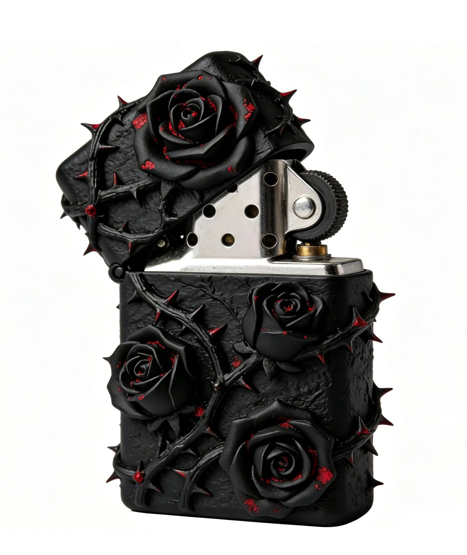 Vintage Trench Lighter Cool Rose Flint Wheel Ignition Kerosene Metal Soft Flame Lighters for Men Women No Fuel (B)