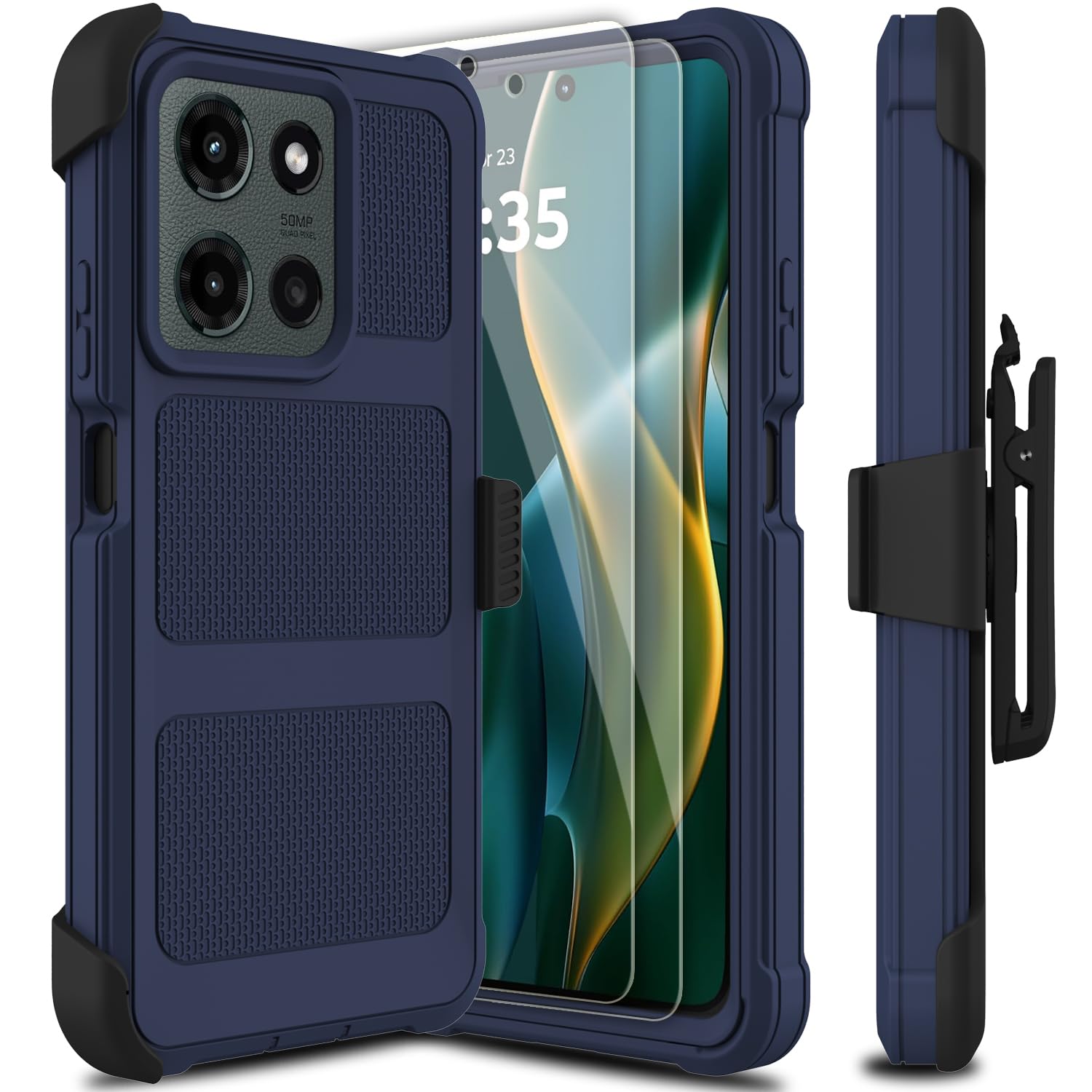 Leptech for Motorola Moto G 5G 2025/2026 Case, for Moto G Play 2026 Case with Tempered Glass Screen Protector, [Holster Series] Belt Clip Heavy Duty