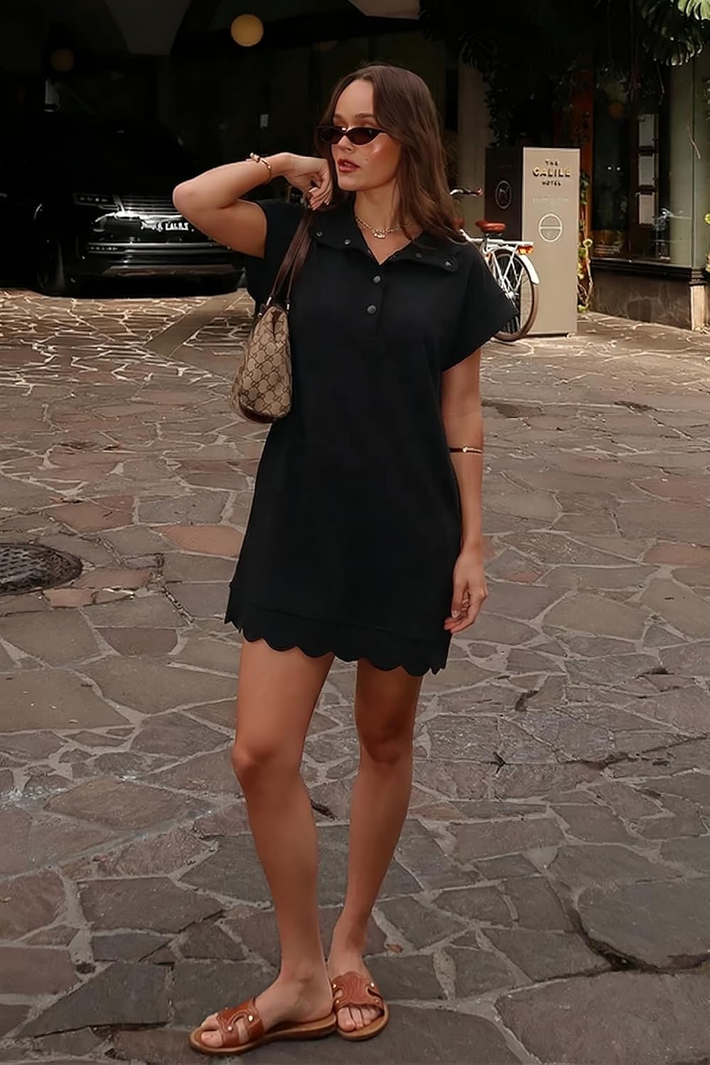 Valiamcep Womens Summer Mini Dress V Neck Collared Cap Sleeve Trendy Beach Vacation Cute Short Tshirt Dresses with Pockets