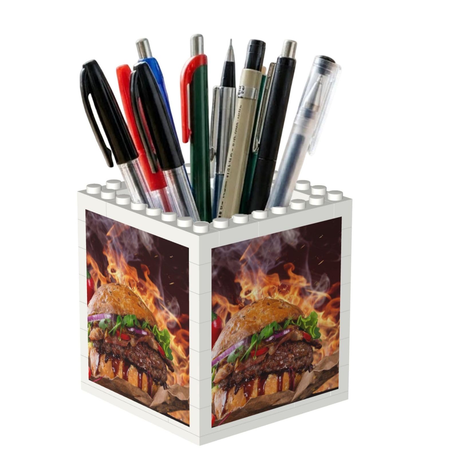 Poadnly Hamburger Steak Fast Food Print, Pen Pot Pencil Holder for Office Home School, Compact Desk Organiser for Office Stationery