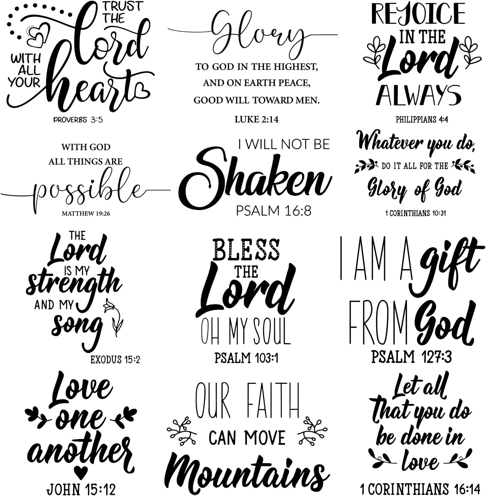 Sabary 12 Pcs Bible Verse Wall Decals Stickers Religious Scripture Wall Art Decor Inspirational Quotes Christian Peel and Stick Motivational Decor for Bedroom Living Room(Stylish Style)
