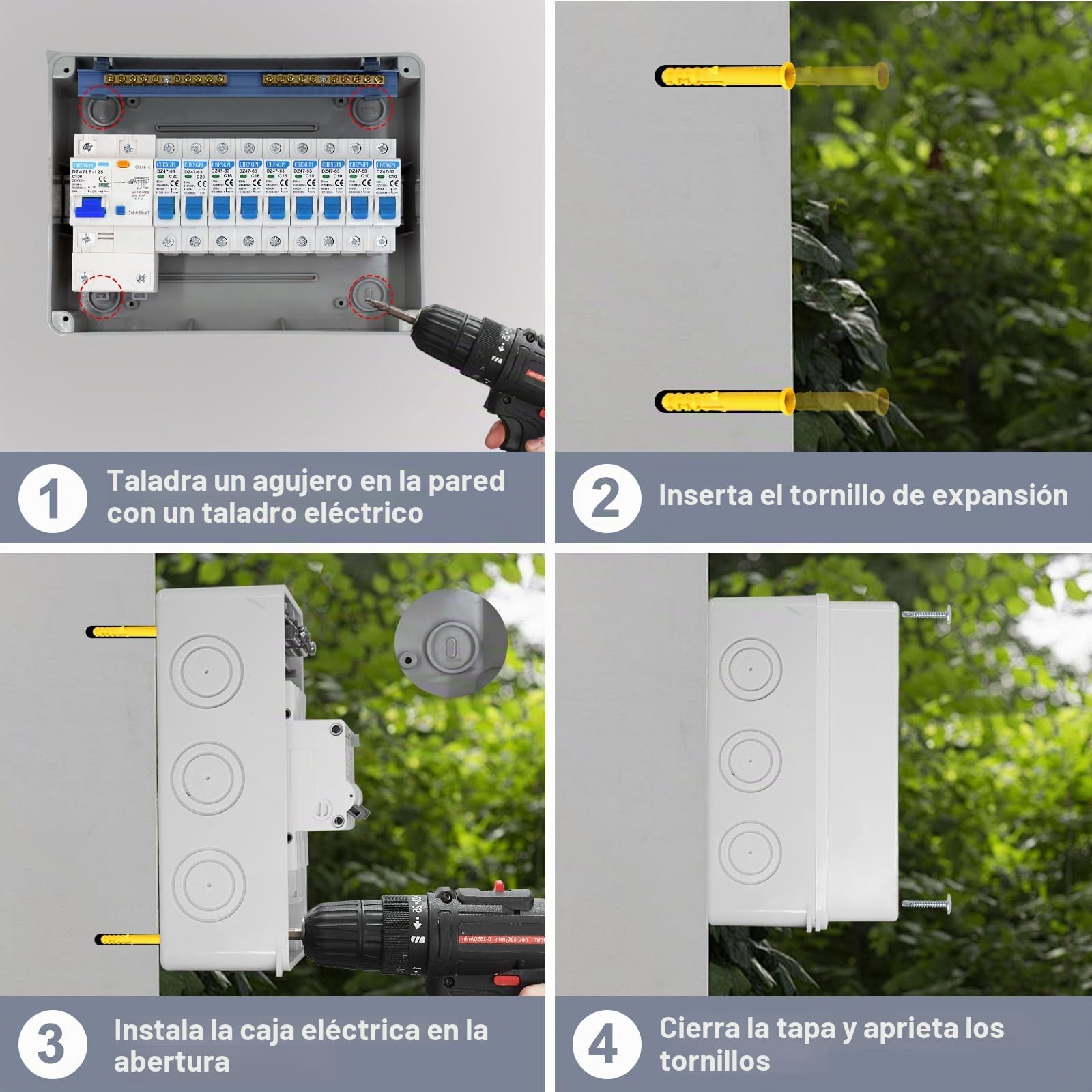 Caja de fusibles, IP65, distribuidor pequeño distribuidor, caja de distribución para casa/oficina/centro comercial, disyuntor de 100 A, interruptor de aire, 4 x 10 A+3 x 16 A+2 x 20 A/12