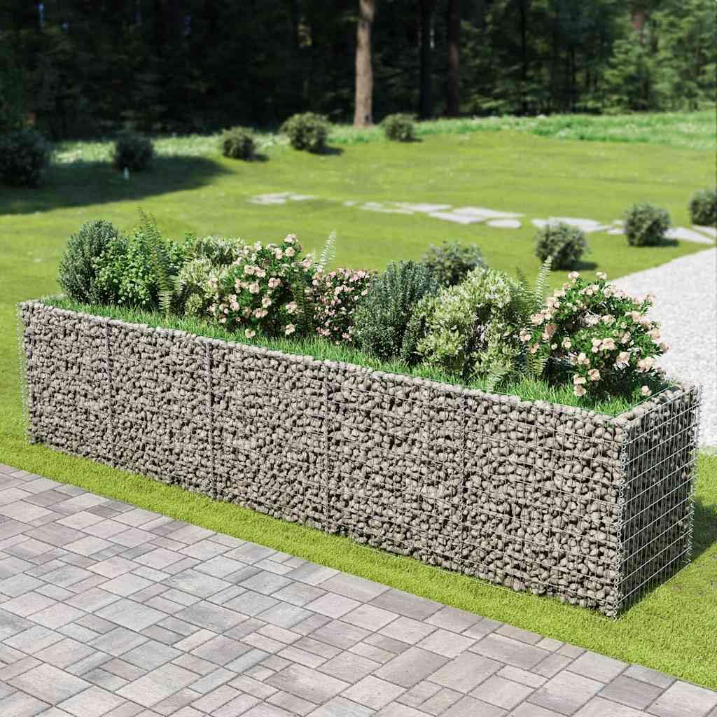 Podwyższona grządka gabionowa z ocynkowanej stali, 450 x 90 x 100 cm, stabilna donica na rośliny do ogrodu i na taras, wytrzymała podwyższona grządka z koszem drucianym, idealna jako skrzynka