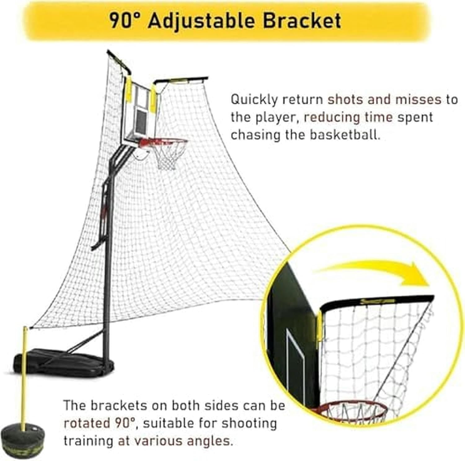 Basketball Return System with Adjustable Height & Angle - Portable Hoop Mounted Net Catcher, Ideal for Practicing Shots from Different Positions