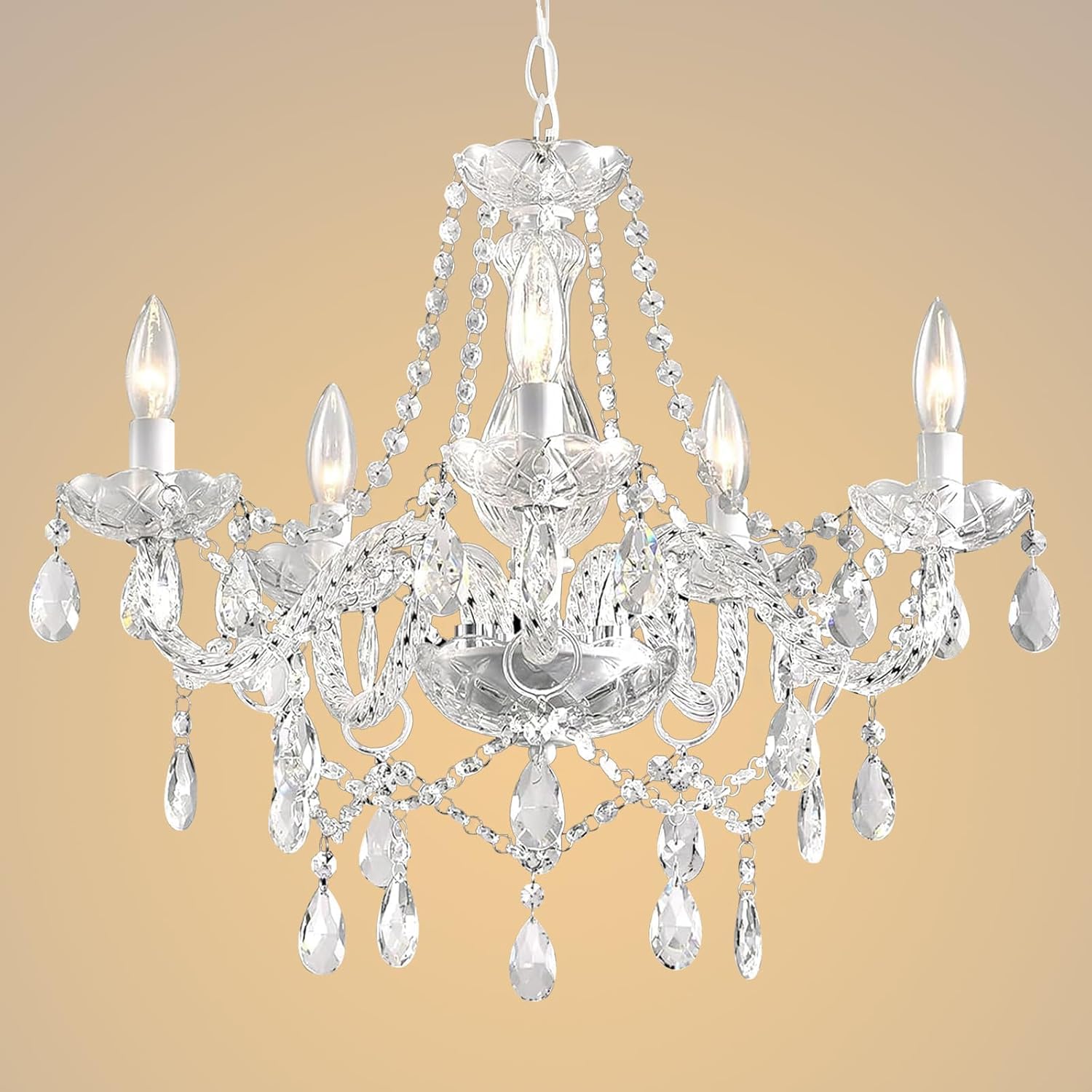 AOLALA Crystal Chandelier Hanging Pendant Light Fixture, Modern 5 Lights K9 Crystal Ceiling Lighting Fixture for Dining Rooms ﻿Kitchen Island Living Room Bars