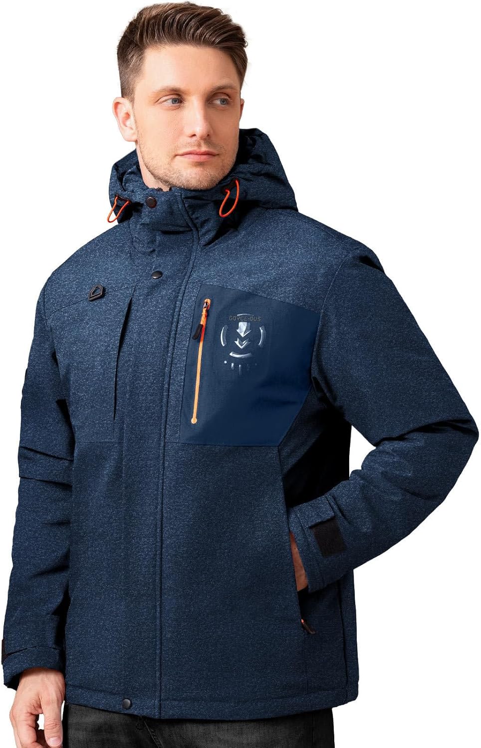 Men's Thermal Waterproof Windproof Jacket Hooded Insulated, Lightweight Winter Snow Coat with Multiple Pockets