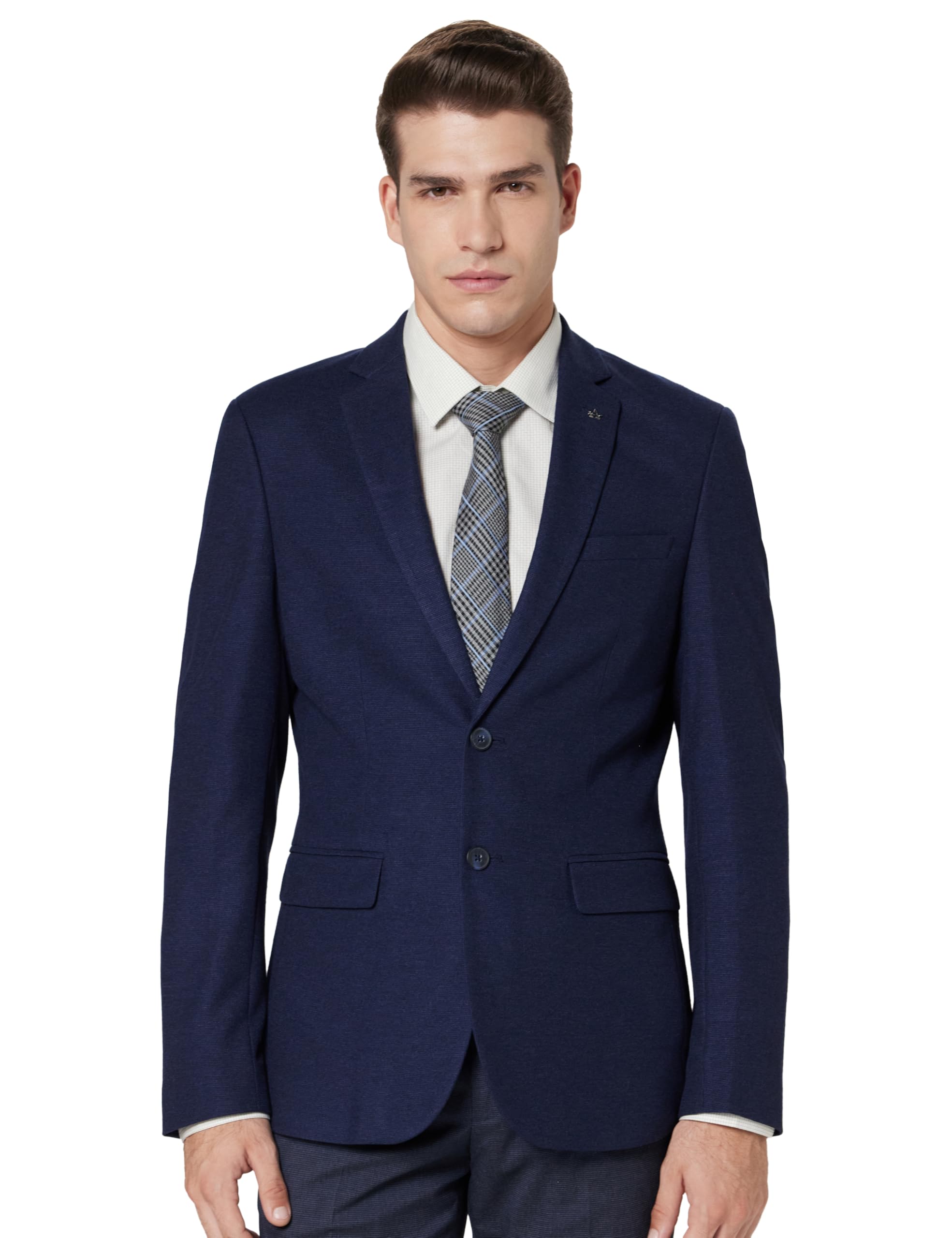 arrow Men's Blue self-Design Notch Collared Long Sleeve Formal Polyester Slim Fit Blazer-picture-16