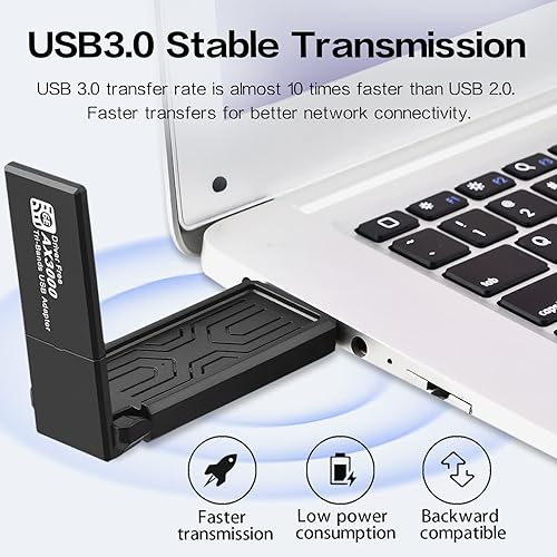 Miniatura 4 de Adaptador USB WiFi 6, adaptador WiFi USB, 802.11AX, AX1800M, 2.4GHz574Mbps+5GHz1201Mbps, antena de doble banda 5dBi de alta ganancia, WPA3,