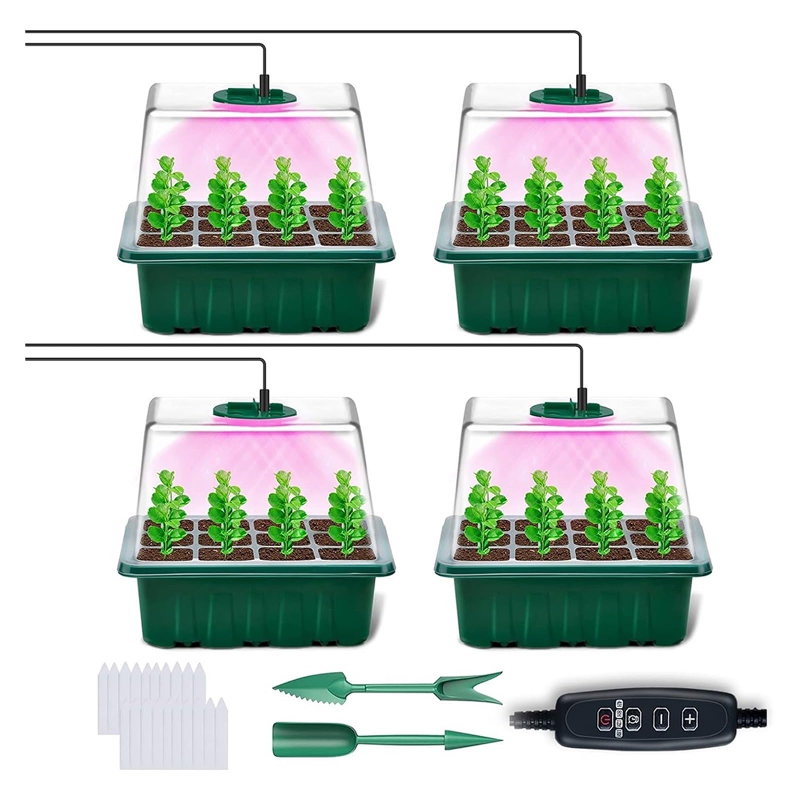 Luci Progressive a LED a Spettro Completo con vassoi for piantine Vassoi for avviamento di Semi di Piante con Cupola di umidità Propagazione a rminazione a Serra(4 Pack)