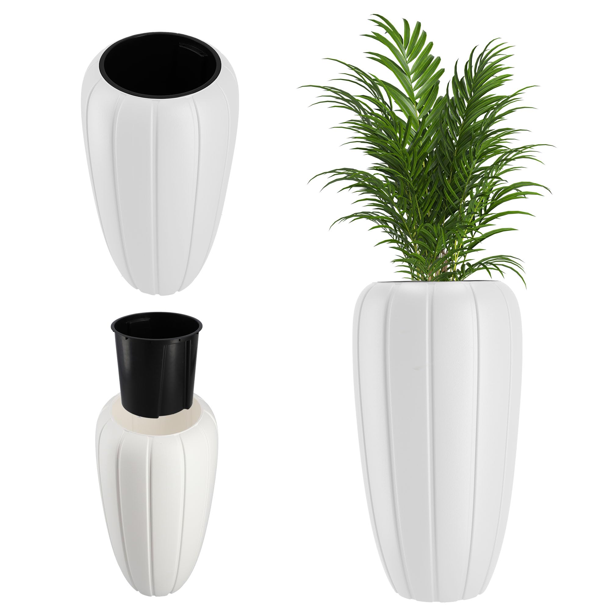 KADAX Pot de Fleurs en Plastique, ∅ 39cm, 5 Couleurs, Vase à Fleurs Moderne, bac à Plantes, Pots à Plantes, Pots de Fleurs en Plastique, bac à Fleurs Rond (H : 74,5cm, Blanc)