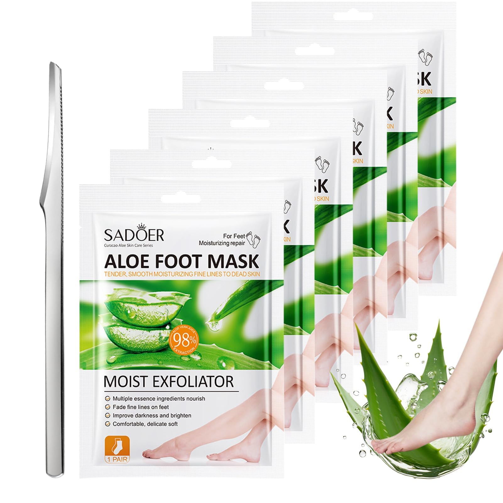 6 paia Maschera Esfoliante Piedi,Peeling Piedi,Idratante,Secchi e Screpolati,con Kit Pedicure per Uomo e Donna,Aloe Vera