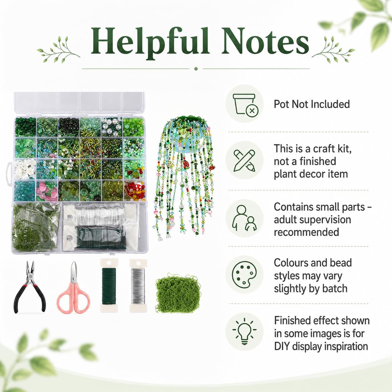 Xapryon Green Glass Beaded Plant Kit with Wire and Craft Guide