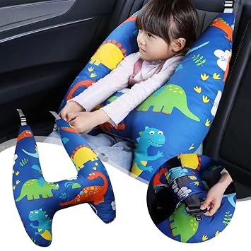 Generic Car Seat Belt Pillow and Adjuster Kit for Kids, Travel Pillow Headrest Neck Support Cushion Seatbelt Cover and Safety Strap Protection Pad for Body Protector Rest Dinosaur