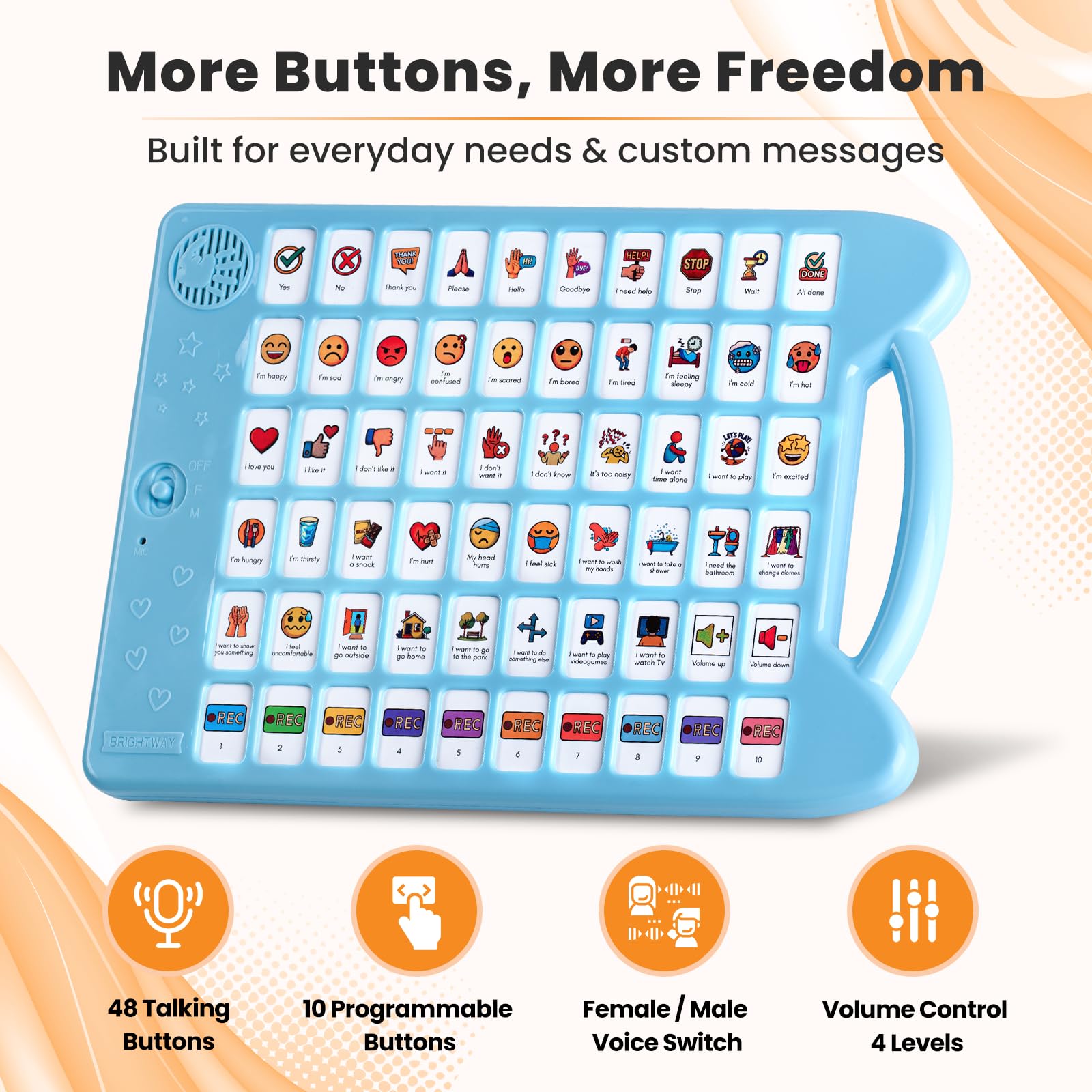 Dispositivo AAC para autismo y usuarios no verbales con 50 botones, 10 controles personalizables, volumen ajustable
