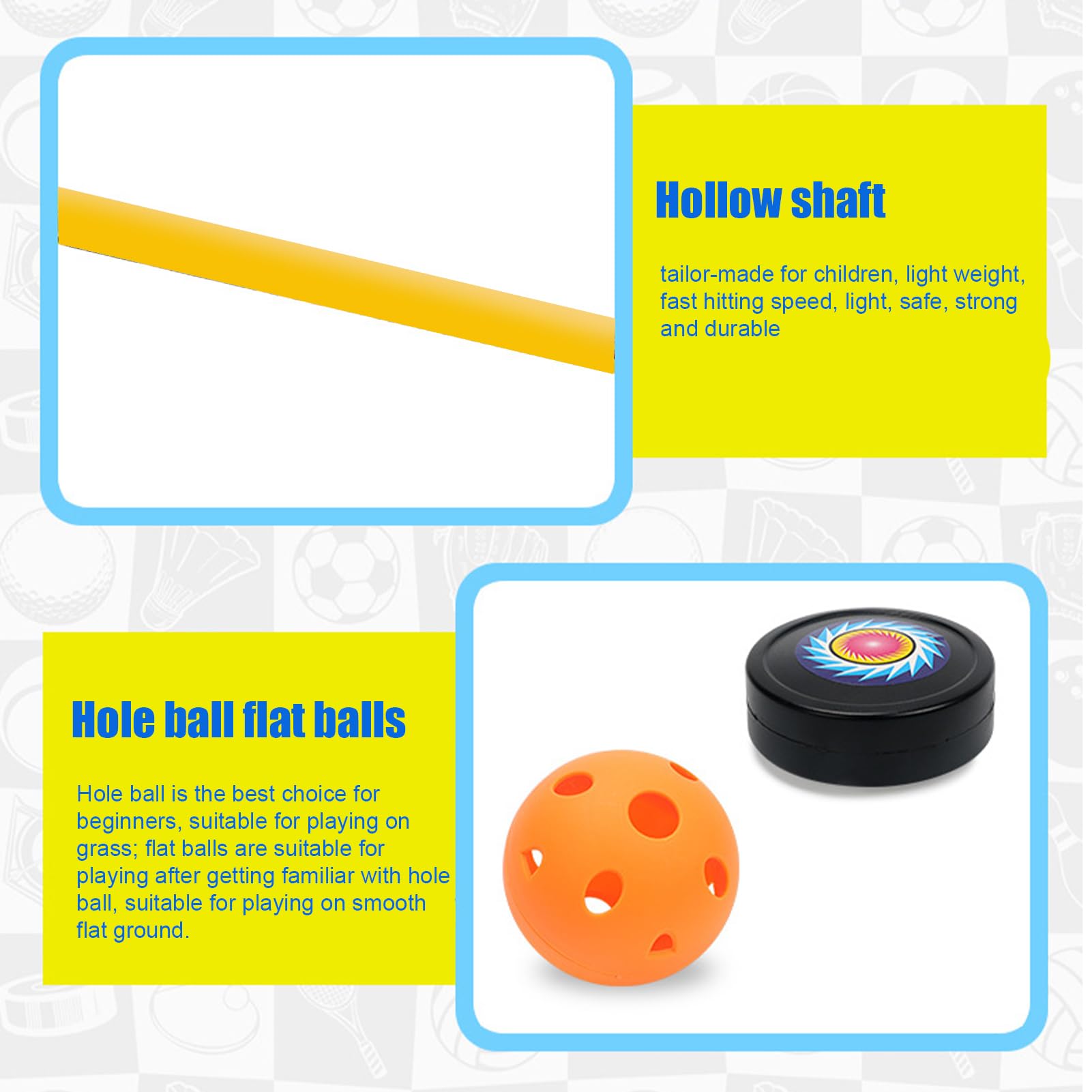 Generisch Mazza da hockey per bambini e bambini – Set di palline | Attrezzatura per hockey su ghiaccio all'aperto | Attrezzatura sportiva leggera per principianti per ragazze e giocattoli da giardino