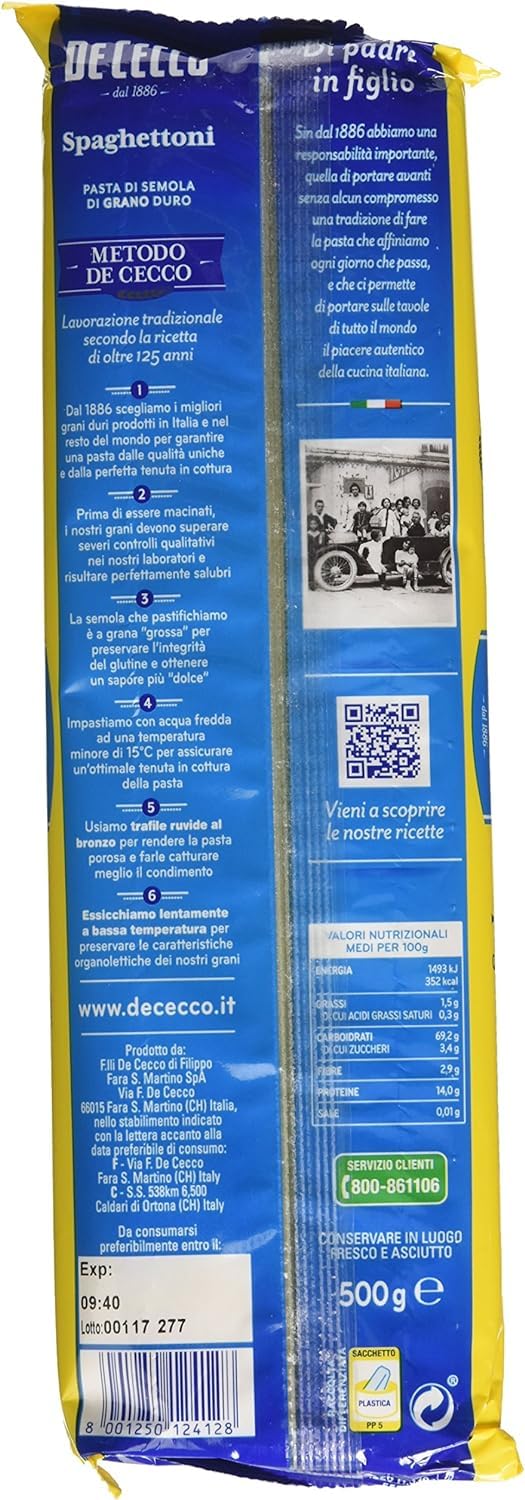 6X DE CECCO SPAGHETTONI (6 PACCHI DA 500gr) 3kg