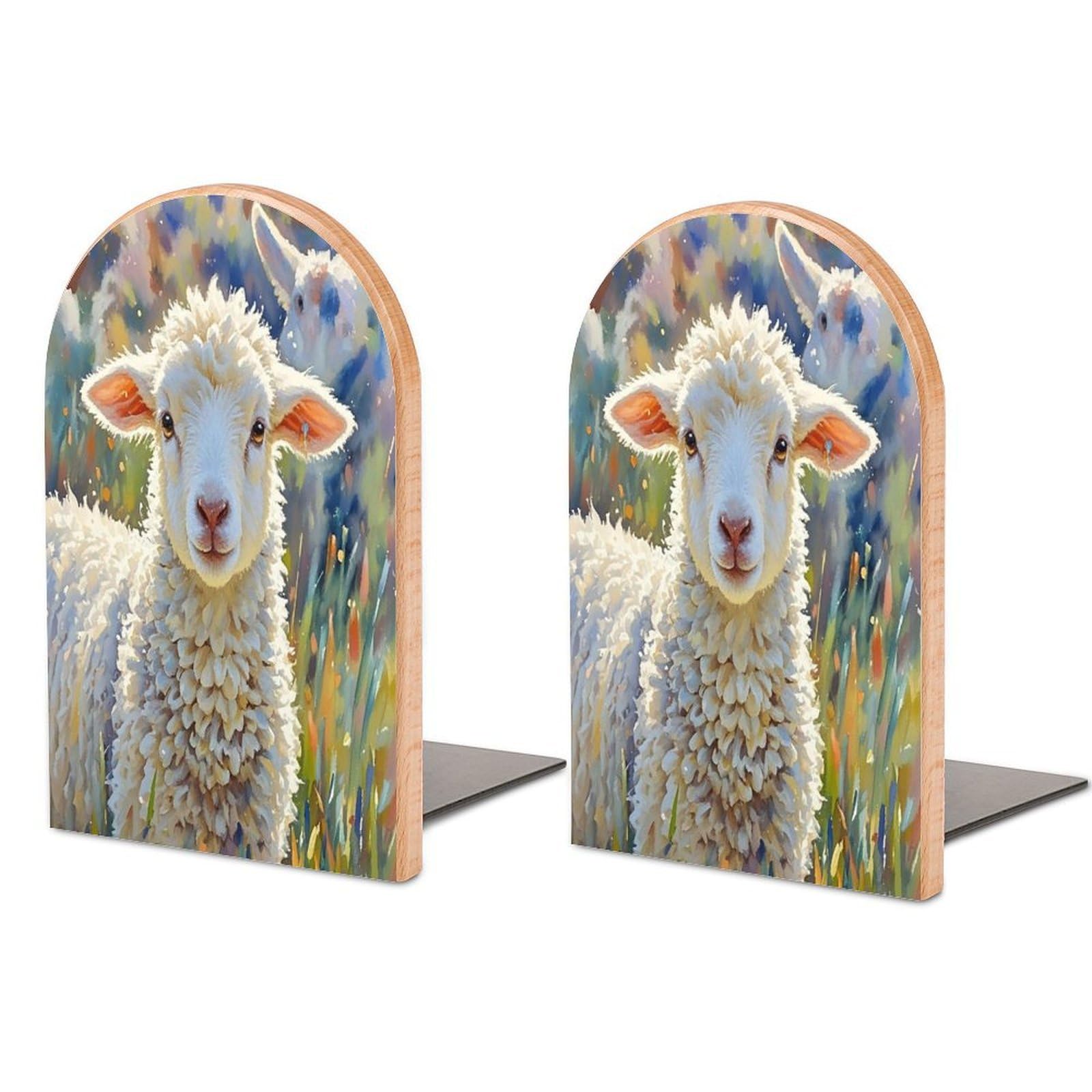 Color Sheep Bookend for Shelves Unique Book End Sturdy Books Holder Heavy Duty Wooden Bookends Support Non-Slip Book Organizers Decorative Modern Bookend Holder for Home