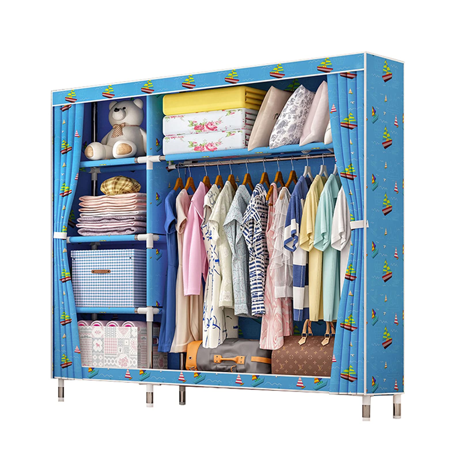Placard de rangement portable pliable en tissu avec double porte pour vêtements