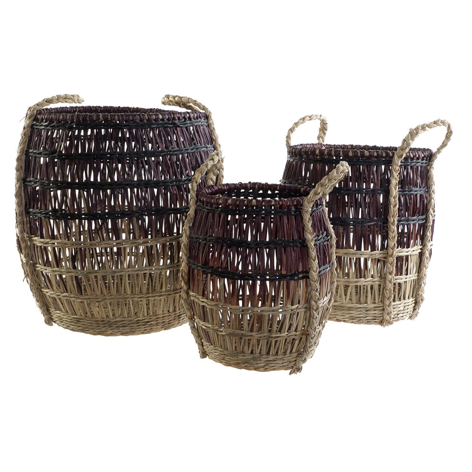 Seagrass 39x39x41 natural lila lot de 3 paniers tressés main