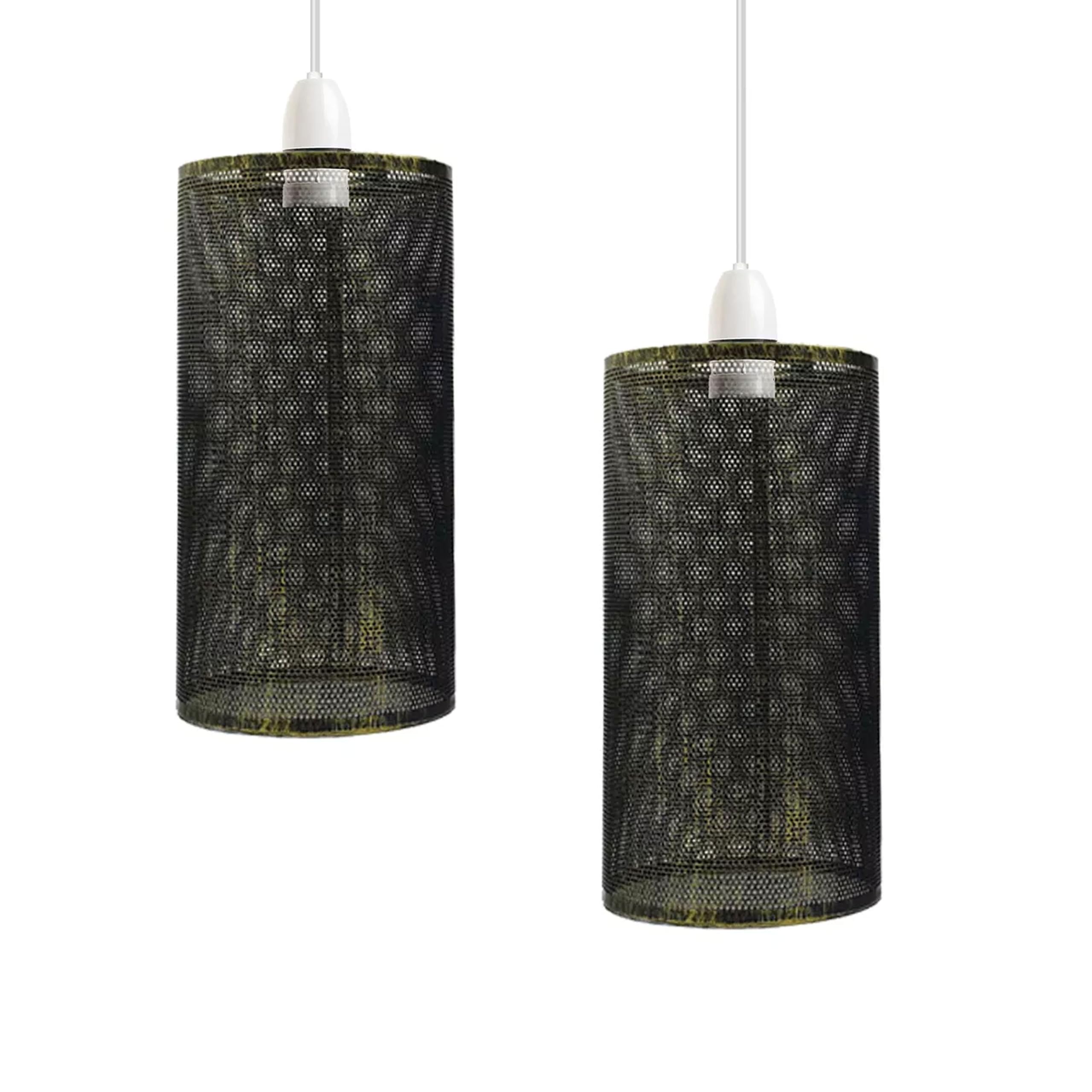 LEDSone Easy Fit Wire Cage Open Style Pendant Light Shade Metal Cage Drum Lampshade Ceiling Pendant Lamp with Free Reducer Plate (Style 2 Brushed Brass Pack 2)