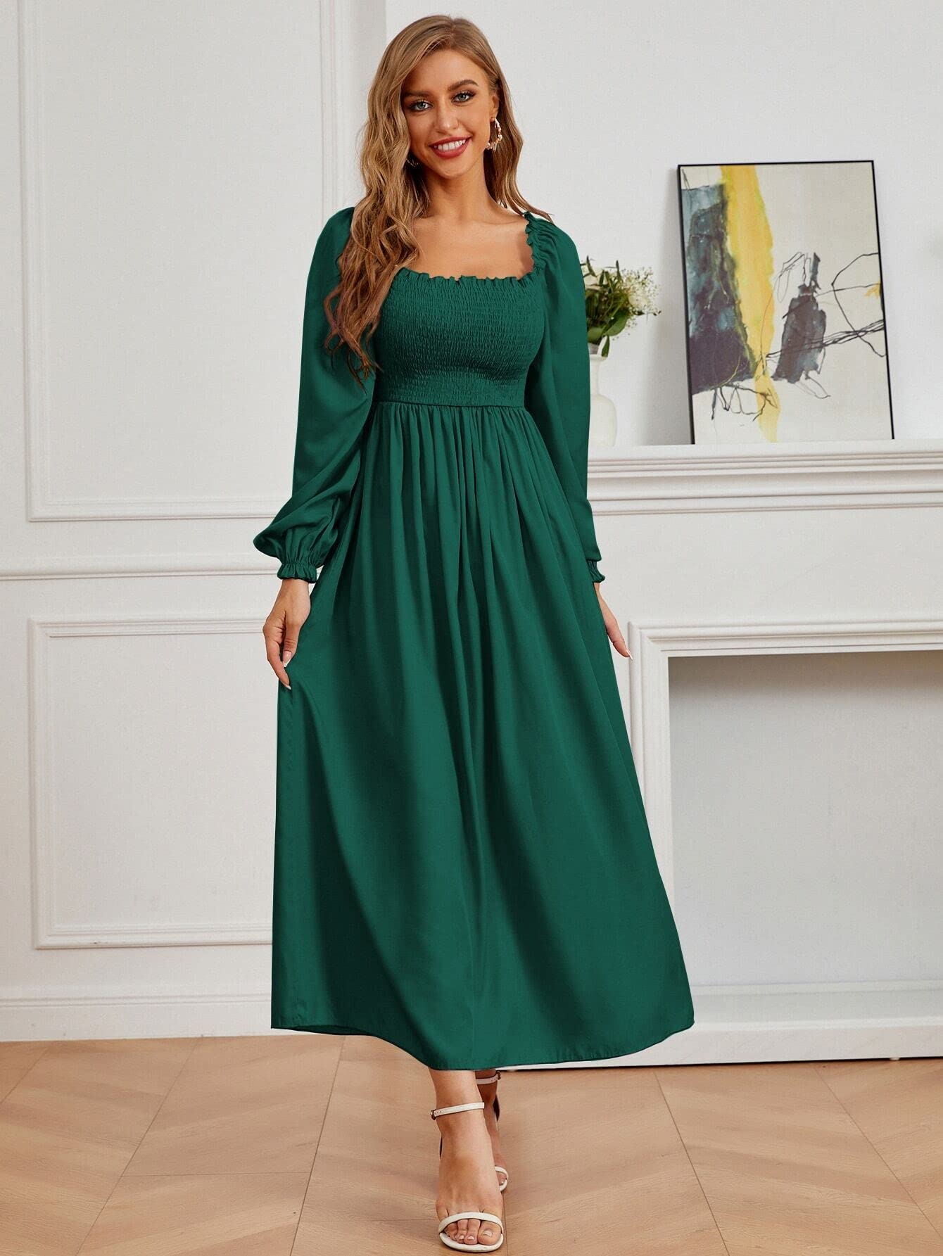 Amazon.com: Women's Dresses Square Neck Bishop Sleeve Shirred -line Dress Dress for Women (Color : Green, Size : Medium) : Clothing, Shoes & Jewelry Amazon.com: Women's Dresses Square Neck Bishop Sleeve Shirred -line Dress Dress for Women (Color : Green, Size : Medium) : Clothing, Shoes & Jewelry
