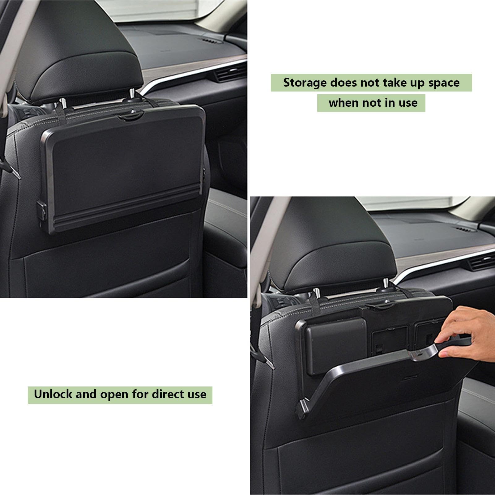 Tavolino Pieghevole per Auto con Porta Bevande - Organizer per Sedili Posteriori, Tavolo da Pranzo Multifunzione con Supporto Telefono, per Mangiare, Bere, Bambini e Scrivania