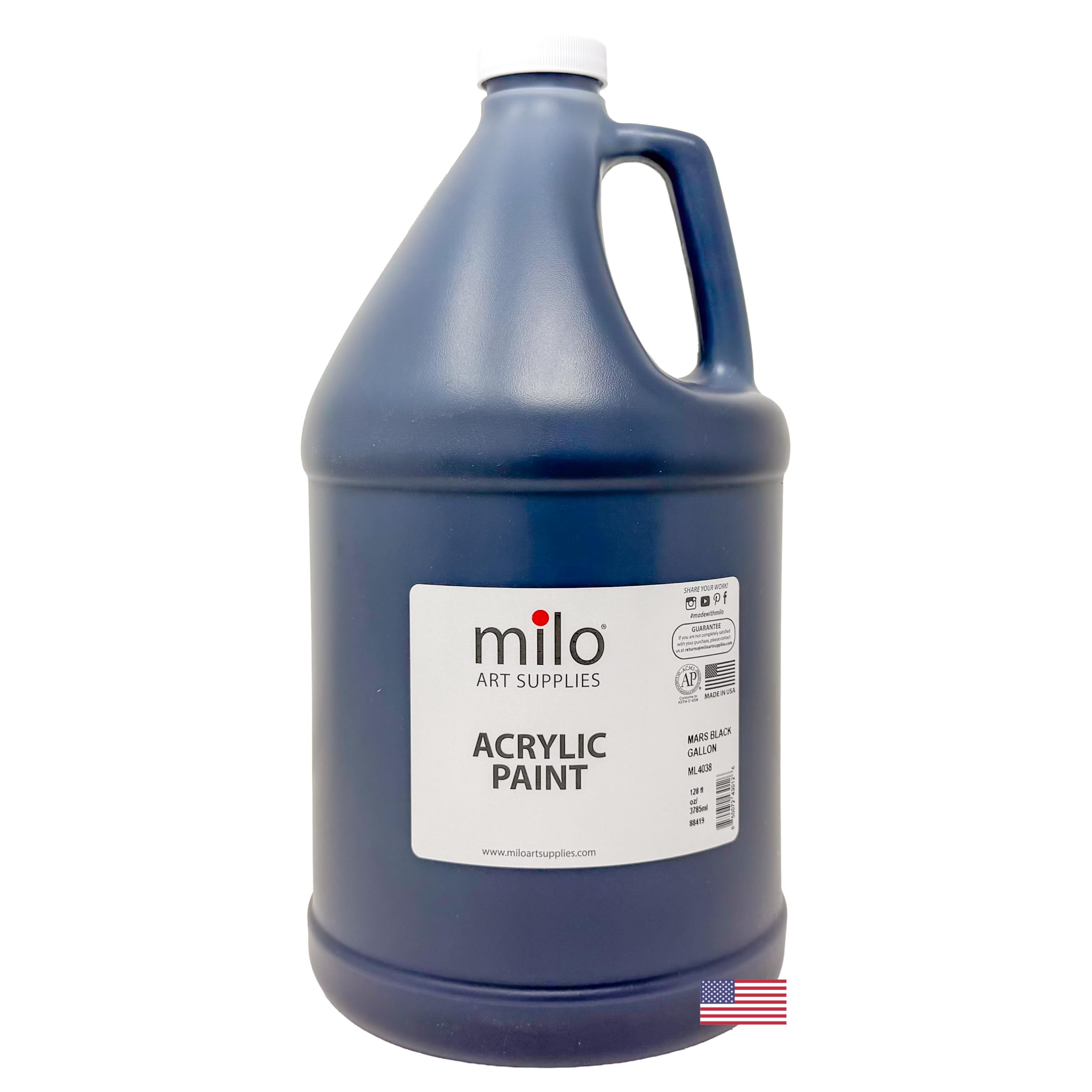 milo Mars Black Acrylic Paint, 128 oz Gallon Bottle, Semi-Gloss