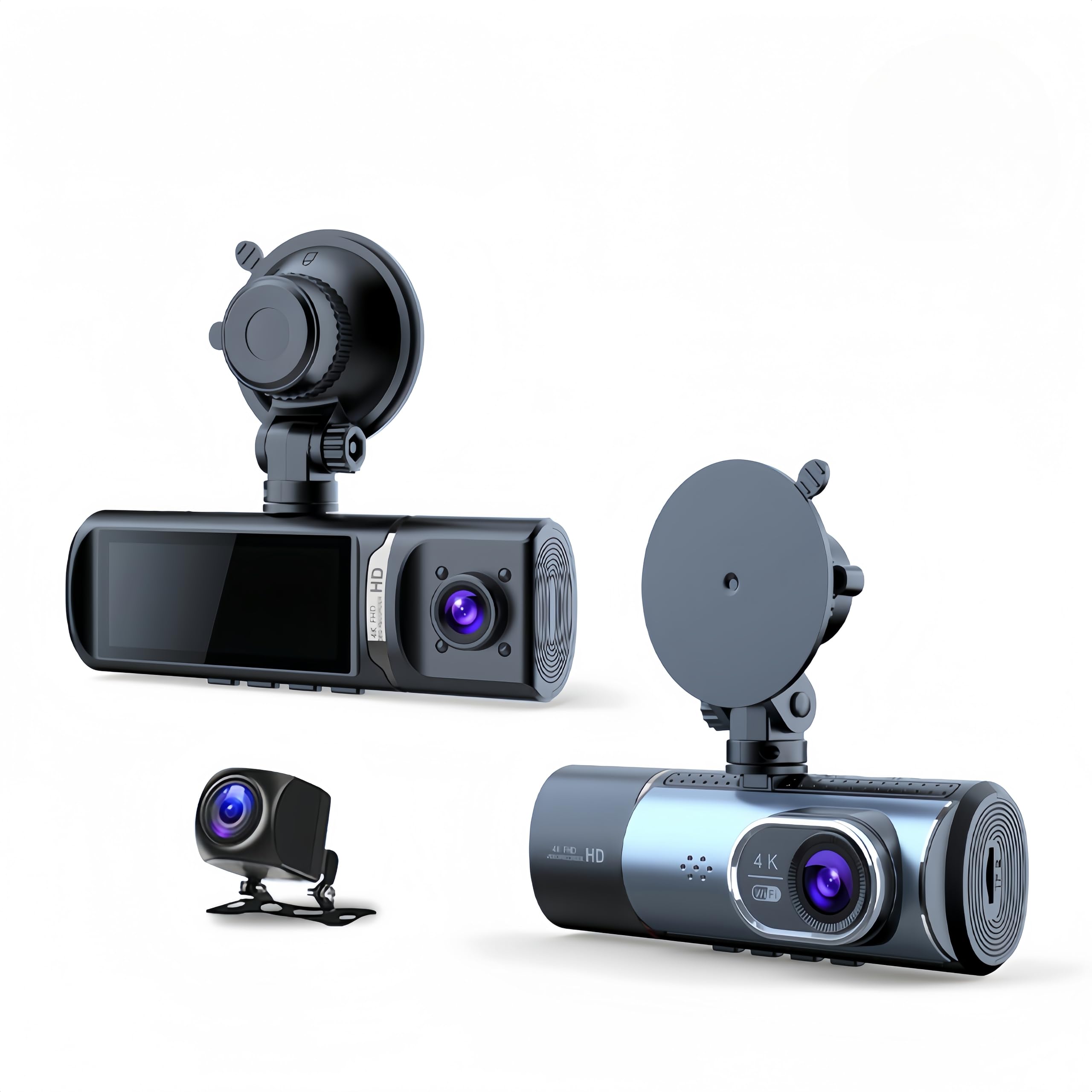 4K 3 Channel Dash Cam with GPS & 5GHz WiFi, 2160P+1080P+1080P Triple Car Camera, Front Inside Rear, 64GB Card, 3.16