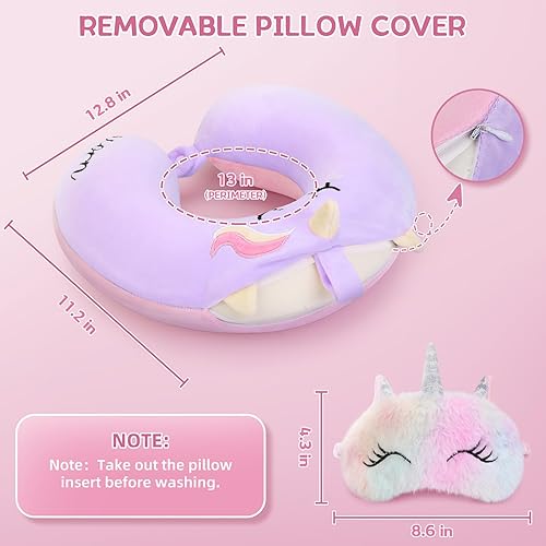 Miniatura 5 de Almohada de cuello para niños para viajar, almohada de viaje para niños con máscara de ojos, esenciales de viaje para niños pequeños para viaje por