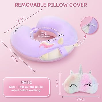 Kids Neck Pillows for Travel, Unicorn Toddler Travel Pillow with Sleep Mask