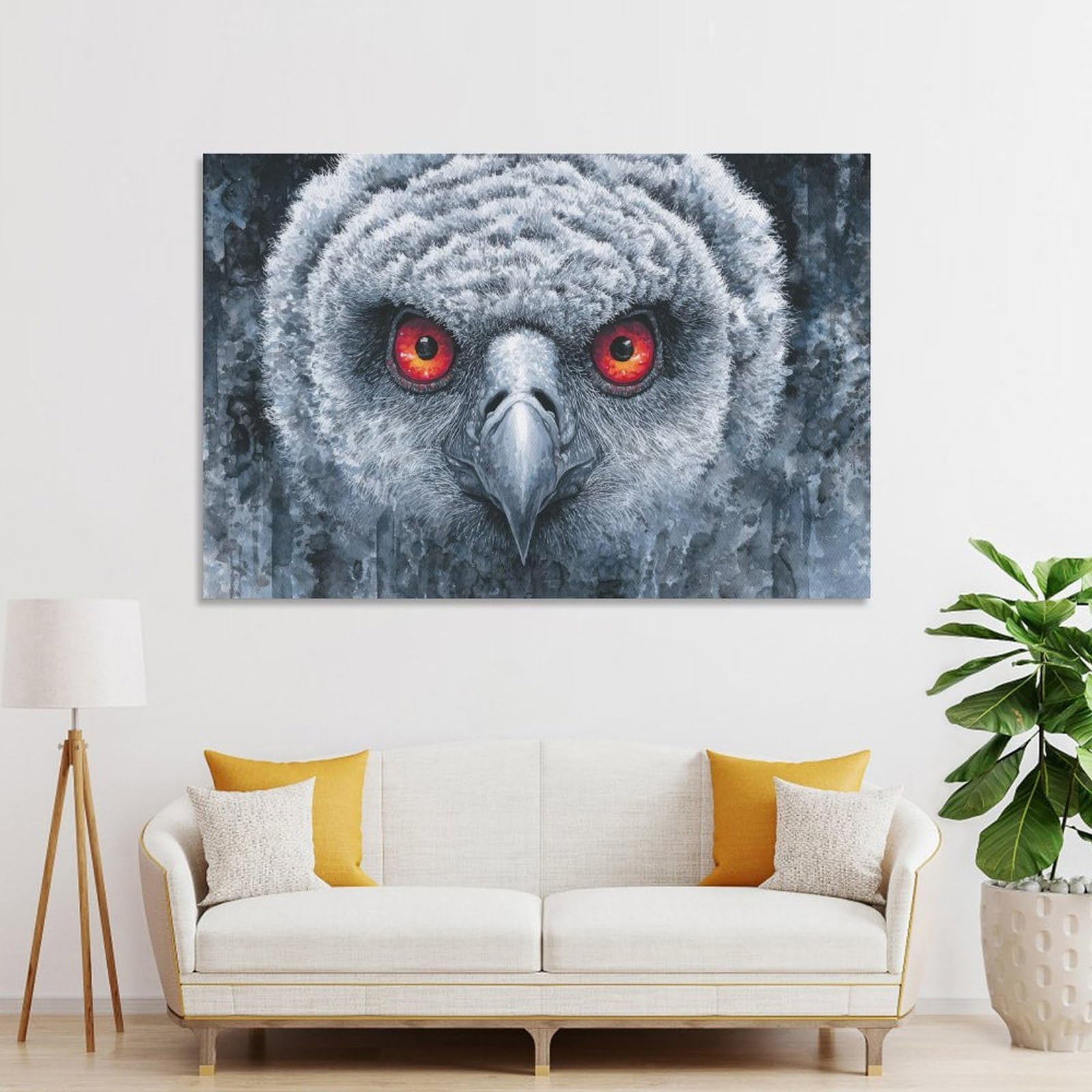 Junmoney Unframe-Style-10 Wall Art Print Intense Owl Portrait With Red Eyes, 16X24inch(40X60cm), For Bedroom Decor, Cosy Corners Or Studios, Decorative Wall Art For Cosy Rooms