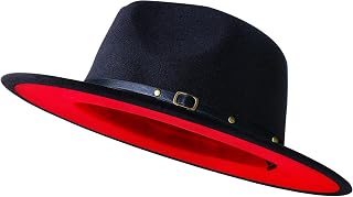 KUJUHA Wide Brim Two-Tone Fedora Hat for Men Women - Adjustable Unisex Felt Panama Dress Hat